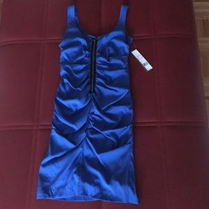 New Nicole Miller Blue silk ruched zipper dress